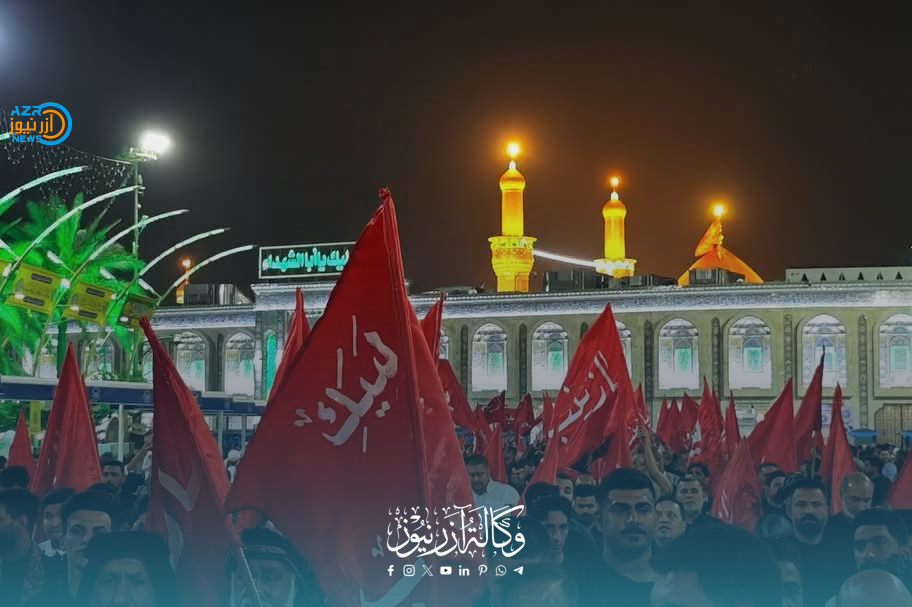 أهالي كربلاء المقدسة يرفعون رايات يازينب بين الحرمين الشريفين استنكارًا لإنزال راية العقيلة زينب عليها السلام .